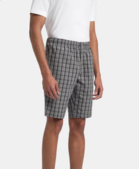 Super Combed Mercerized Cotton Woven Fabric Regular Fit Checkered Bermuda with Side Pockets - Quiet Shade & Black