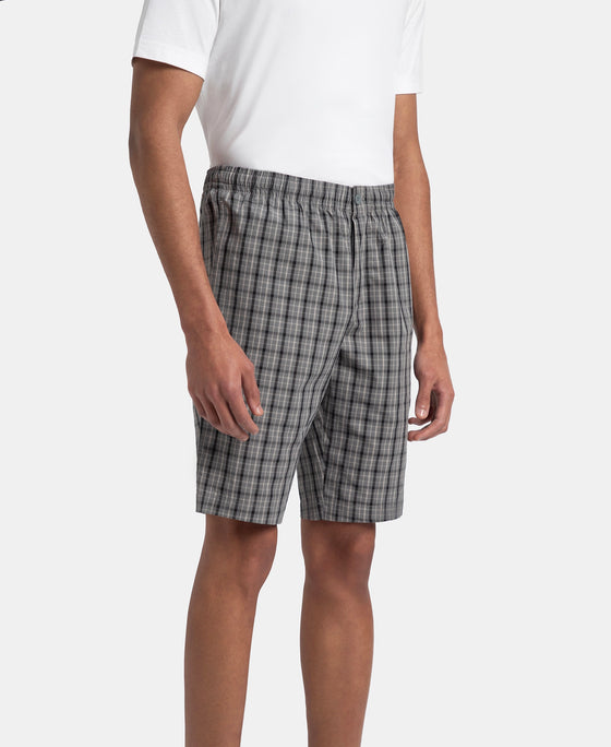 Super Combed Mercerized Cotton Woven Fabric Regular Fit Checkered Bermuda with Side Pockets - Quiet Shade & Black