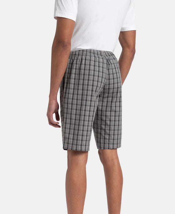 Super Combed Mercerized Cotton Woven Fabric Regular Fit Checkered Bermuda with Side Pockets - Quiet Shade & Black