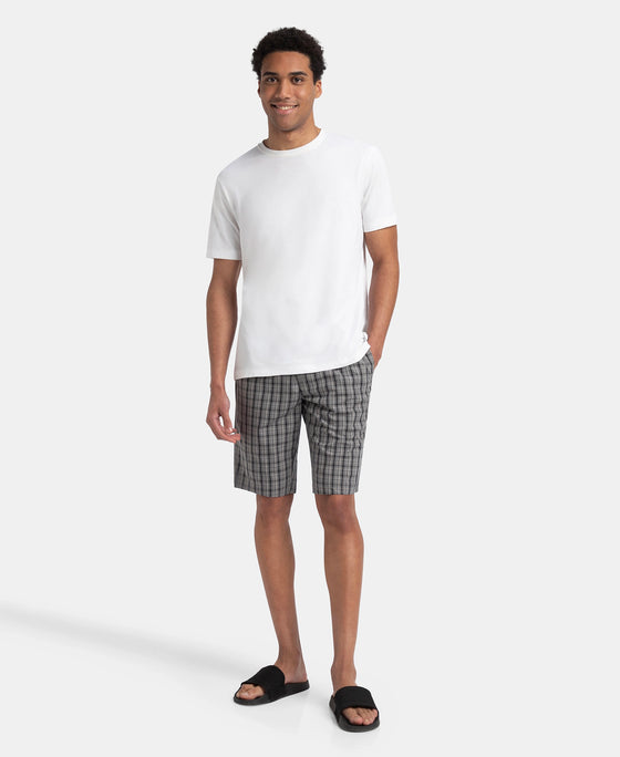 Super Combed Mercerized Cotton Woven Fabric Regular Fit Checkered Bermuda with Side Pockets - Quiet Shade & Black