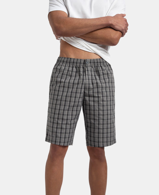 Super Combed Mercerized Cotton Woven Fabric Regular Fit Checkered Bermuda with Side Pockets - Quiet Shade & Black