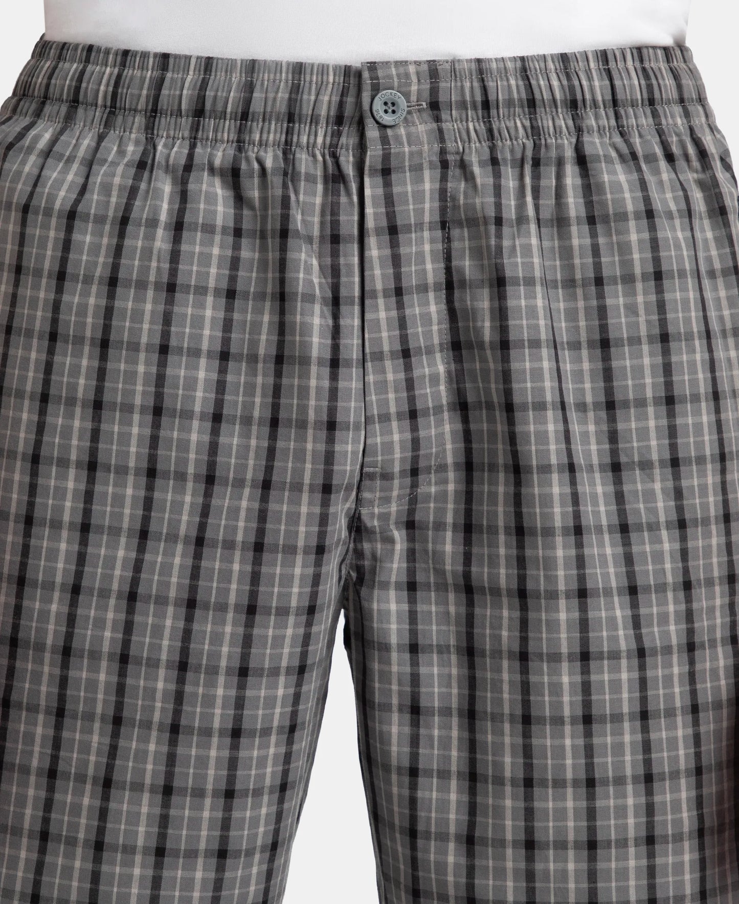 Super Combed Mercerized Cotton Woven Fabric Regular Fit Checkered Bermuda with Side Pockets - Quiet Shade & Black