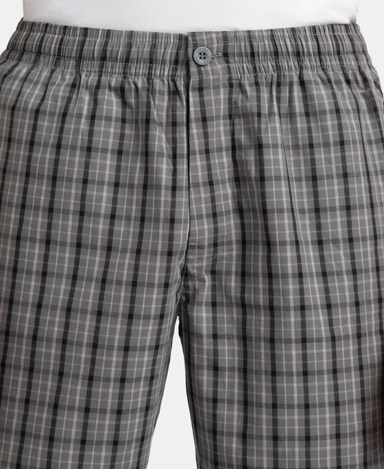 Super Combed Mercerized Cotton Woven Fabric Regular Fit Checkered Bermuda with Side Pockets - Quiet Shade & Black