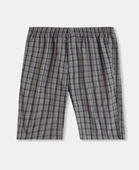 Super Combed Mercerized Cotton Woven Fabric Regular Fit Checkered Bermuda with Side Pockets - Quiet Shade & Black