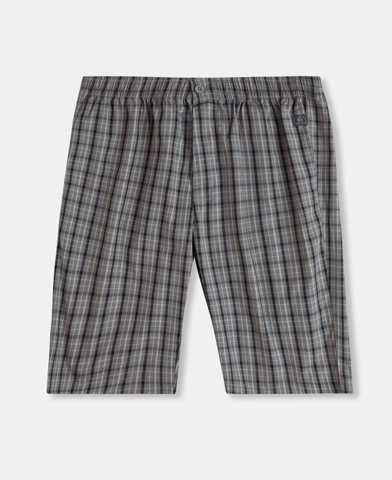 Super Combed Mercerized Cotton Woven Fabric Regular Fit Checkered Bermuda with Side Pockets - Quiet Shade & Black