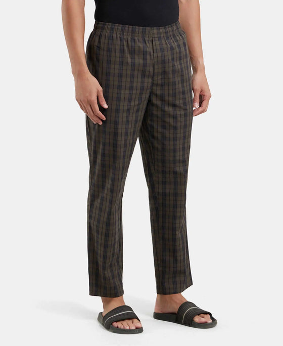 Super Combed Cotton Woven Fabric Regular Fit Checkered Pyjama with Side Pockets - Black Olive-2
