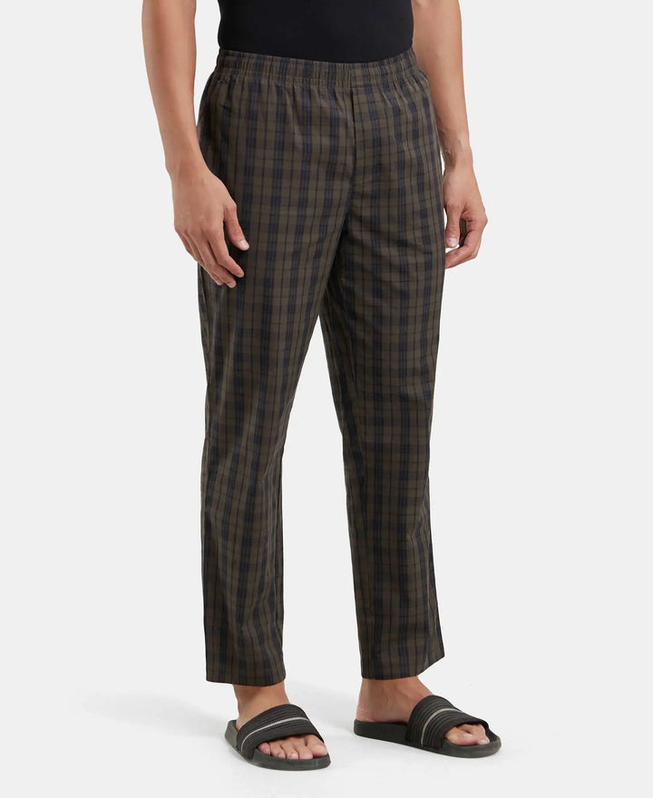 Super Combed Cotton Woven Fabric Regular Fit Checkered Pyjama with Side Pockets - Black Olive-2