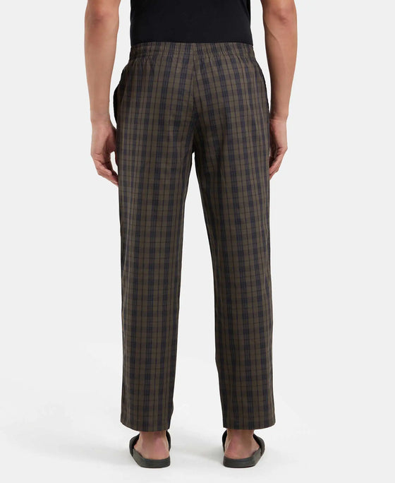 Super Combed Cotton Woven Fabric Regular Fit Checkered Pyjama with Side Pockets - Black Olive-3