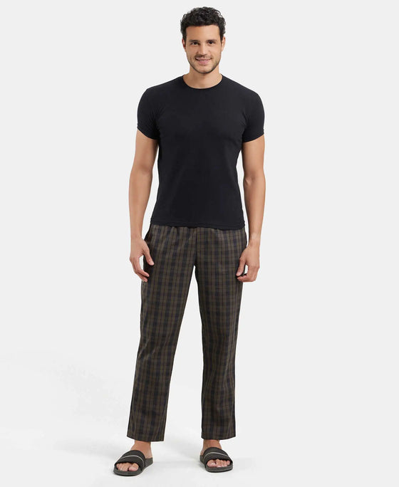Super Combed Cotton Woven Fabric Regular Fit Checkered Pyjama with Side Pockets - Black Olive-4