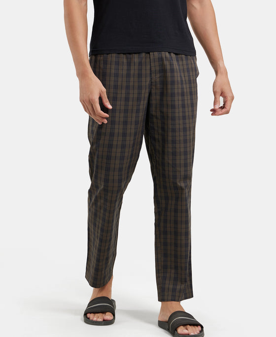 Super Combed Cotton Woven Fabric Regular Fit Checkered Pyjama with Side Pockets - Black Olive
