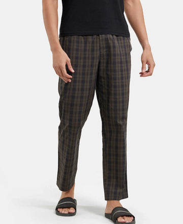 Super Combed Cotton Woven Fabric Regular Fit Checkered Pyjama with Side Pockets - Black Olive-5