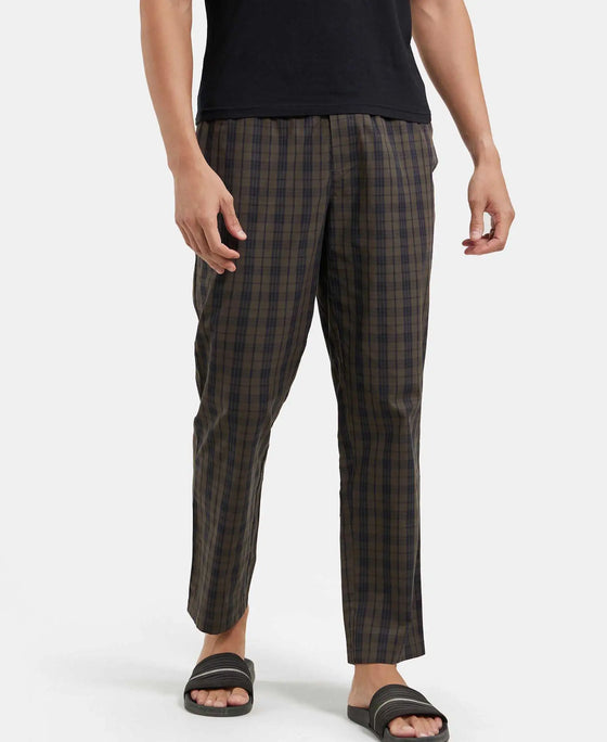 Super Combed Cotton Woven Fabric Regular Fit Checkered Pyjama with Side Pockets - Black Olive-5