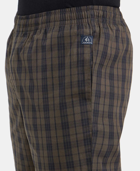Super Combed Cotton Woven Fabric Regular Fit Checkered Pyjama with Side Pockets - Black Olive-7