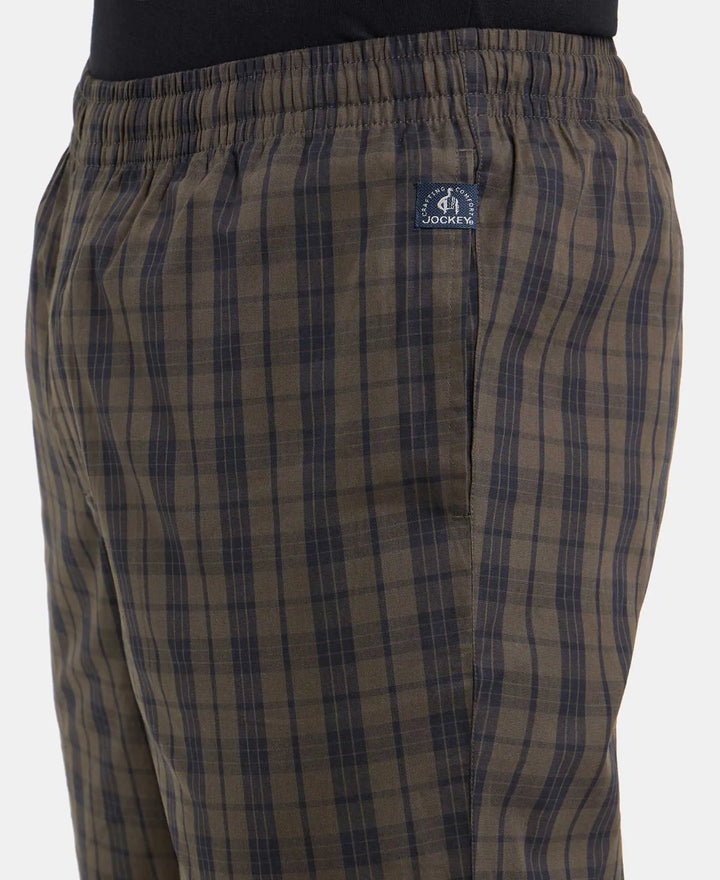 Super Combed Cotton Woven Fabric Regular Fit Checkered Pyjama with Side Pockets - Black Olive-7