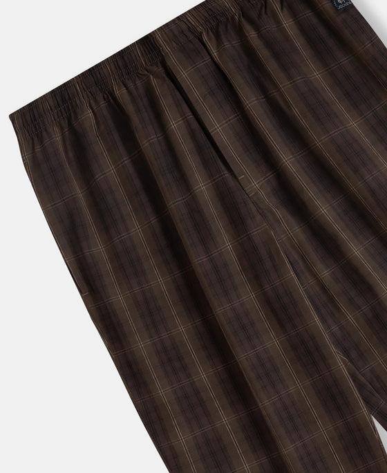 Super Combed Cotton Woven Fabric Regular Fit Checkered Pyjama with Side Pockets - Olive Black