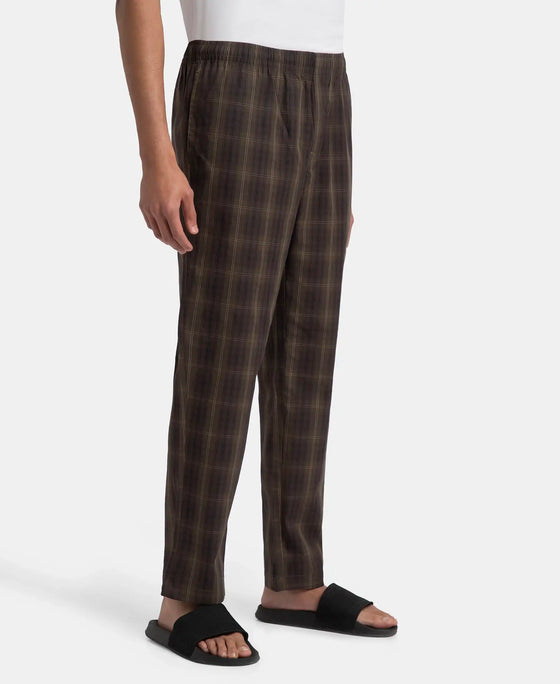 Super Combed Cotton Woven Fabric Regular Fit Checkered Pyjama with Side Pockets - Olive Black