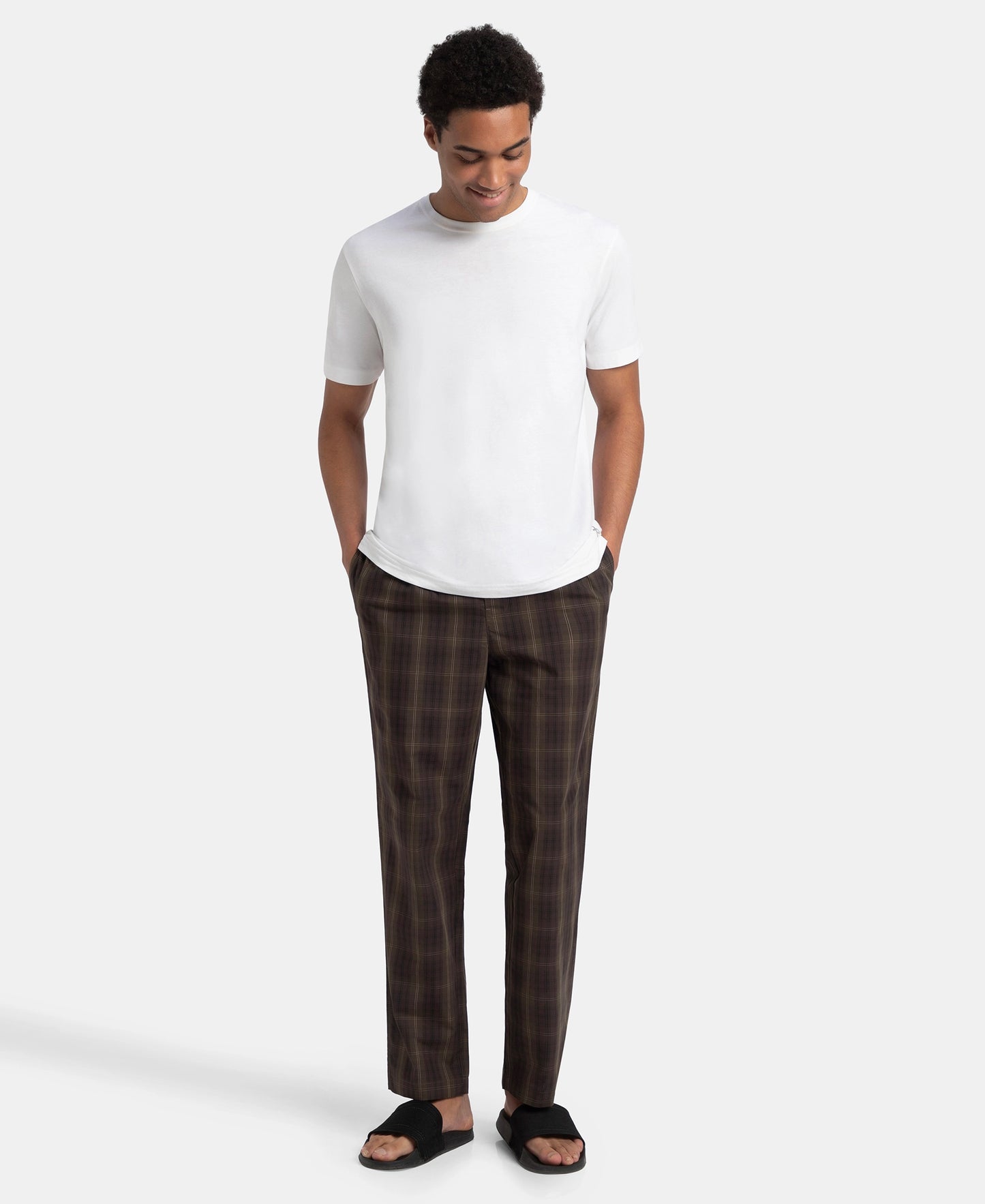 Super Combed Cotton Woven Fabric Regular Fit Checkered Pyjama with Side Pockets - Olive Black