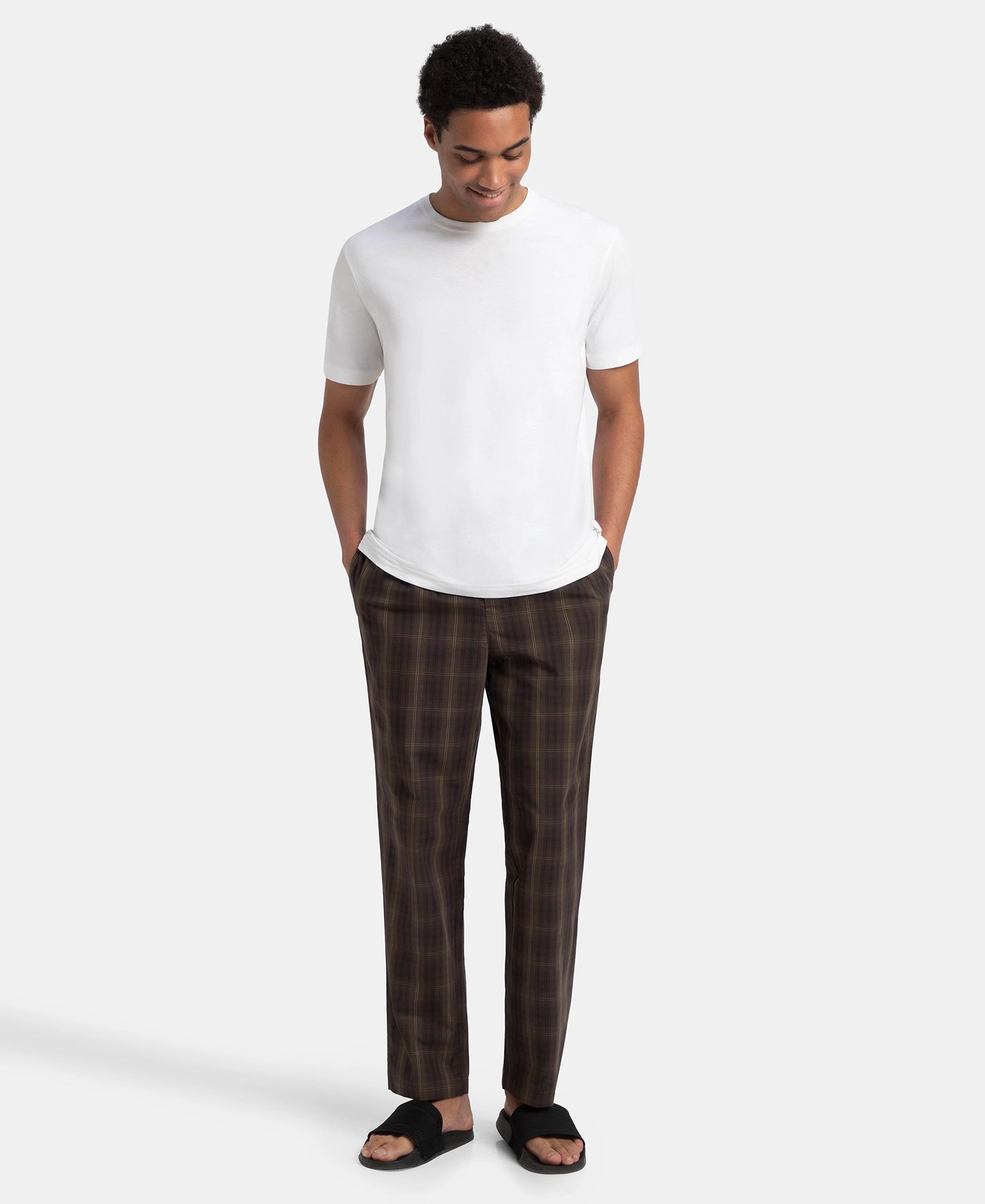Super Combed Cotton Woven Fabric Regular Fit Checkered Pyjama with Side Pockets - Olive Black