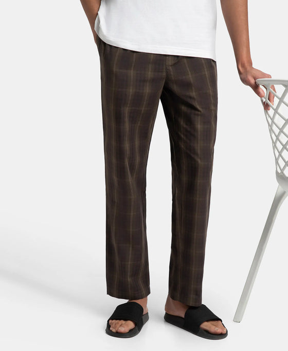 Super Combed Cotton Woven Fabric Regular Fit Checkered Pyjama with Side Pockets - Olive Black