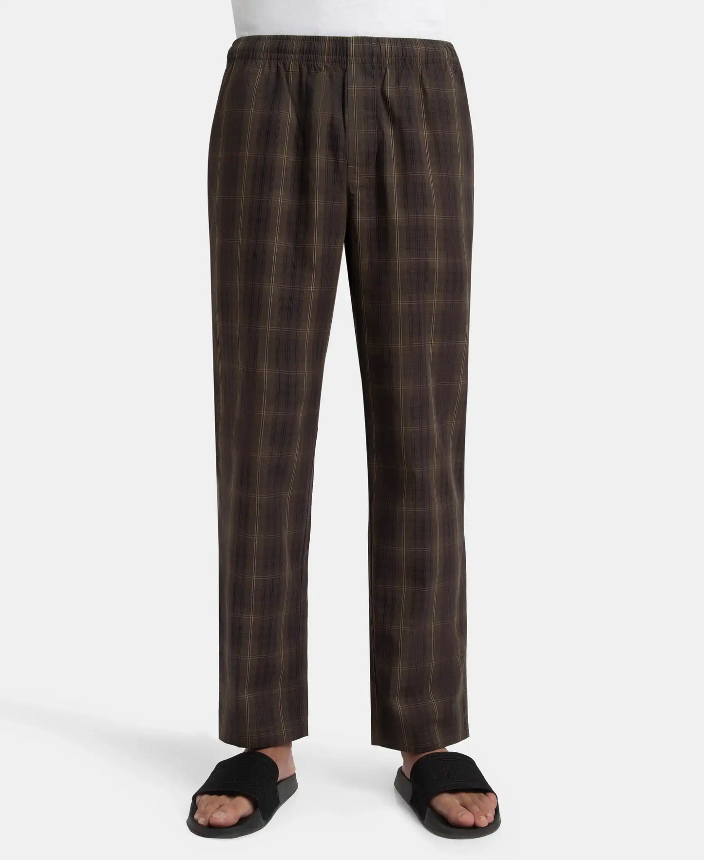 Super Combed Cotton Woven Fabric Regular Fit Checkered Pyjama with Side Pockets - Olive Black