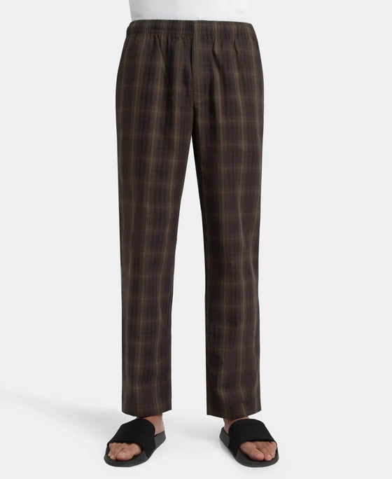 Super Combed Cotton Woven Fabric Regular Fit Checkered Pyjama with Side Pockets - Olive Black