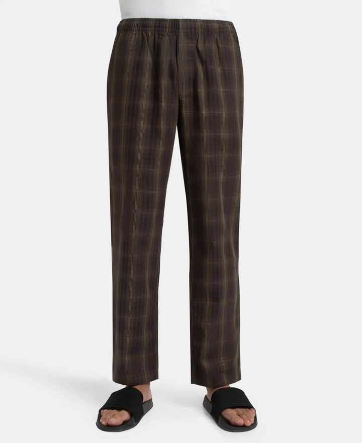 Super Combed Cotton Woven Fabric Regular Fit Checkered Pyjama with Side Pockets - Olive Black