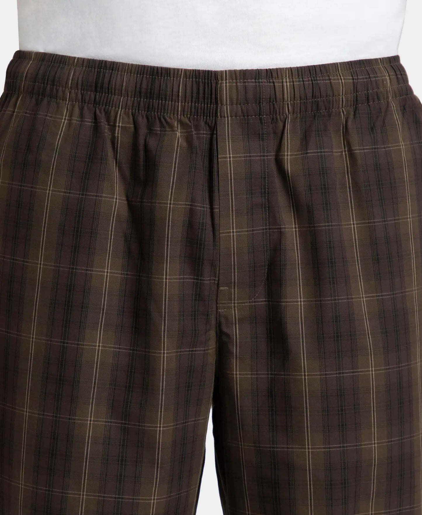 Super Combed Cotton Woven Fabric Regular Fit Checkered Pyjama with Side Pockets - Olive Black