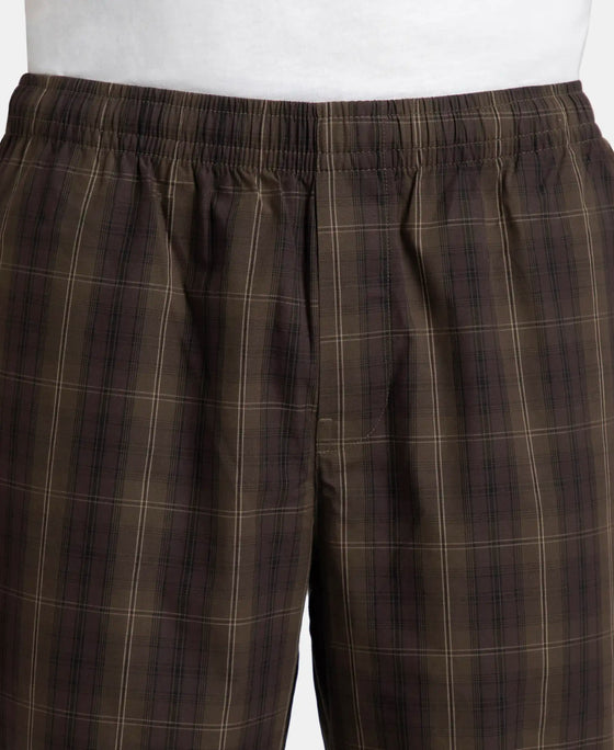 Super Combed Cotton Woven Fabric Regular Fit Checkered Pyjama with Side Pockets - Olive Black