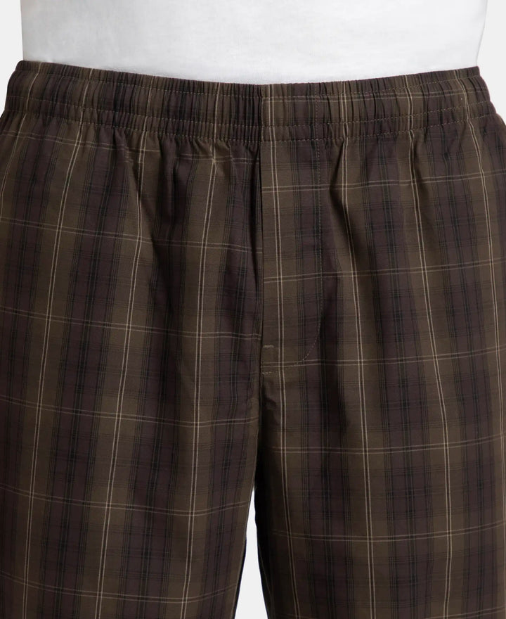Super Combed Cotton Woven Fabric Regular Fit Checkered Pyjama with Side Pockets - Olive Black