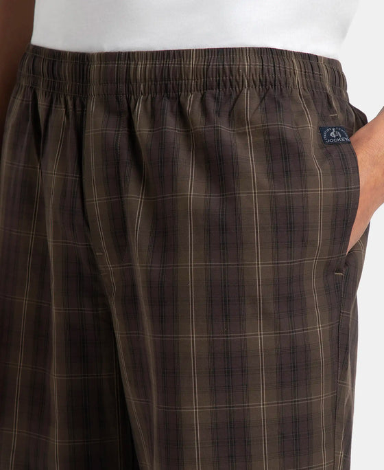 Super Combed Cotton Woven Fabric Regular Fit Checkered Pyjama with Side Pockets - Olive Black