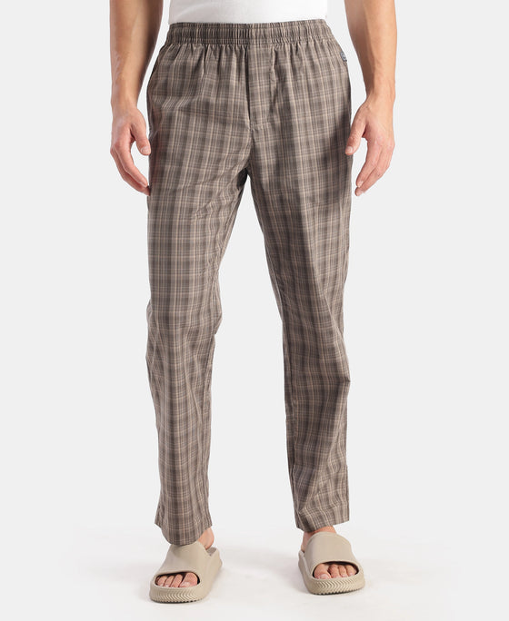 Super Combed Cotton Woven Fabric Regular Fit Checkered Pyjama with Side Pockets - New Black Olive