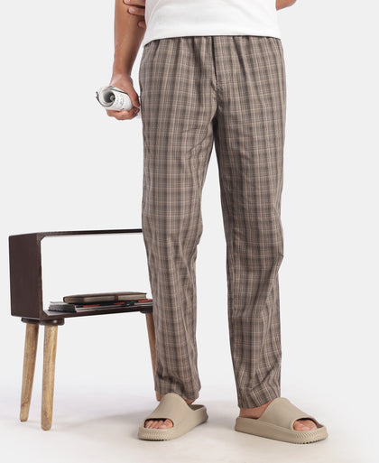 Super Combed Cotton Woven Fabric Regular Fit Checkered Pyjama with Side Pockets - New Black Olive