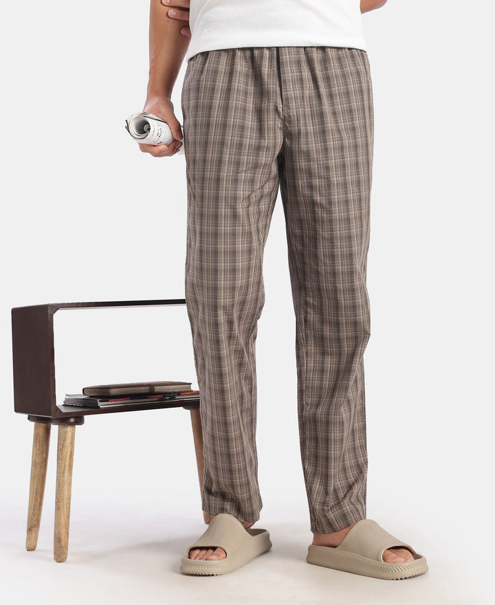 Super Combed Cotton Woven Fabric Regular Fit Checkered Pyjama with Side Pockets - New Black Olive