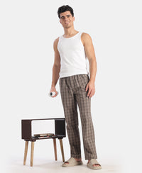 Super Combed Cotton Woven Fabric Regular Fit Checkered Pyjama with Side Pockets - New Black Olive