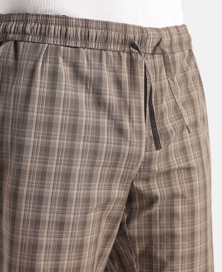 Super Combed Cotton Woven Fabric Regular Fit Checkered Pyjama with Side Pockets - New Black Olive