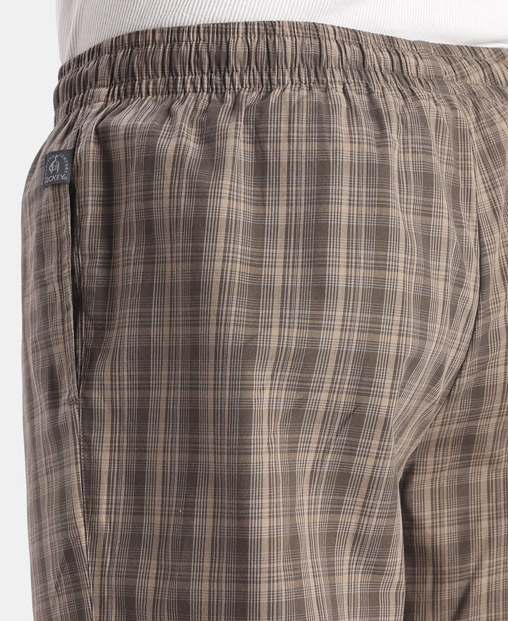 Super Combed Cotton Woven Fabric Regular Fit Checkered Pyjama with Side Pockets - New Black Olive