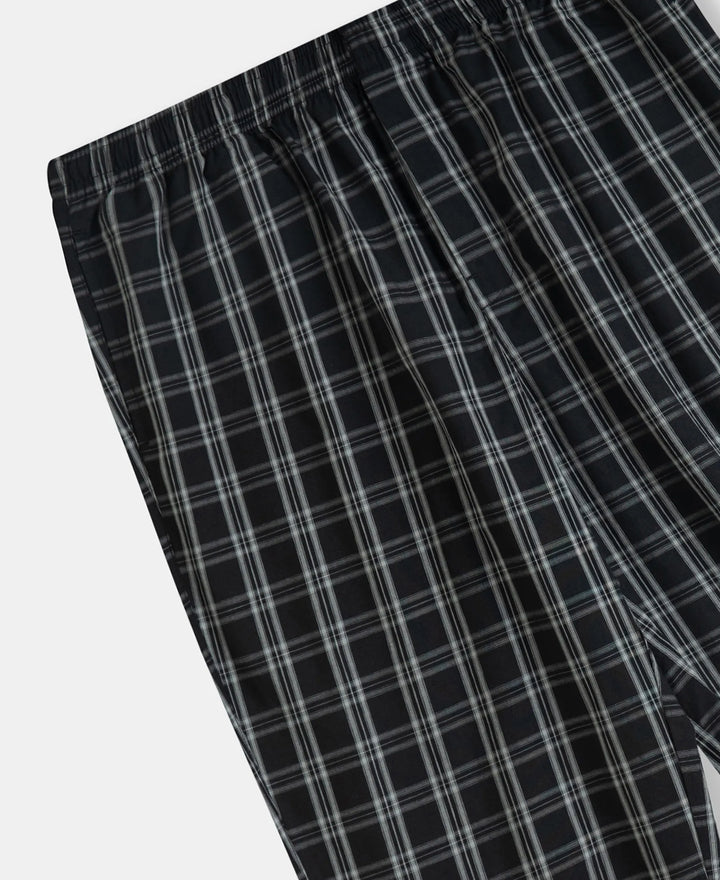 Super Combed Cotton Woven Fabric Regular Fit Checkered Pyjama with Side Pockets - Black & White