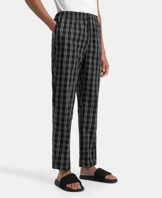 Super Combed Cotton Woven Fabric Regular Fit Checkered Pyjama with Side Pockets - Black & White