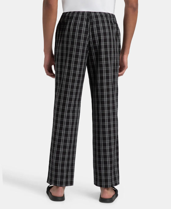 Super Combed Cotton Woven Fabric Regular Fit Checkered Pyjama with Side Pockets - Black & White