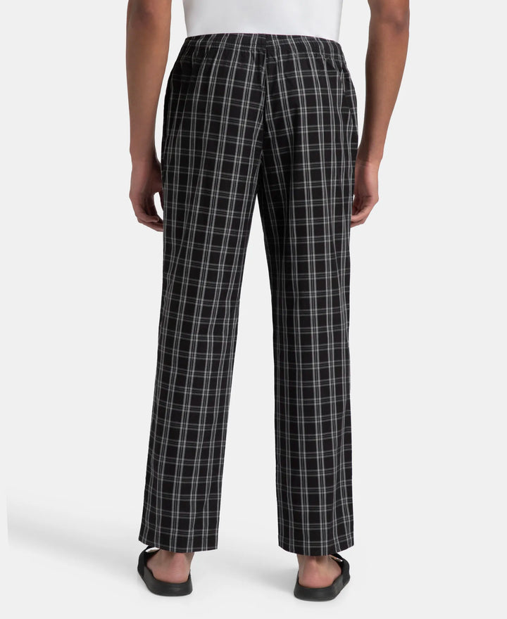 Super Combed Cotton Woven Fabric Regular Fit Checkered Pyjama with Side Pockets - Black & White