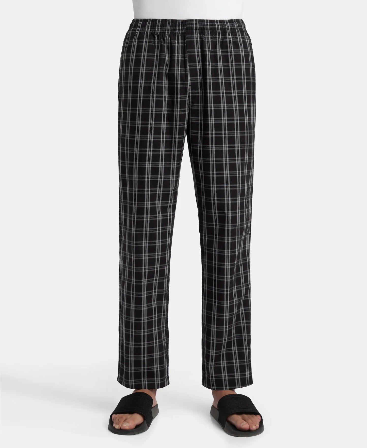 Super Combed Cotton Woven Fabric Regular Fit Checkered Pyjama with Side Pockets - Black & White
