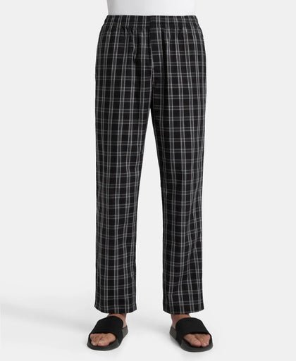 Super Combed Cotton Woven Fabric Regular Fit Checkered Pyjama with Side Pockets - Black & White