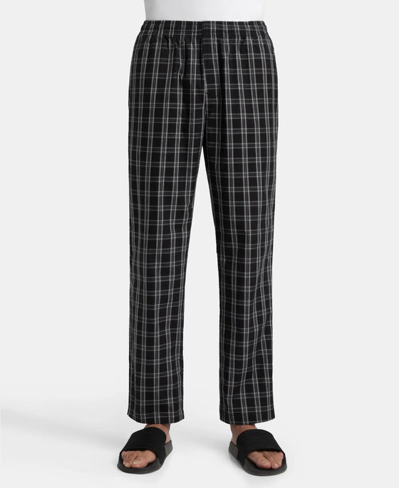 Super Combed Cotton Woven Fabric Regular Fit Checkered Pyjama with Side Pockets - Black & White
