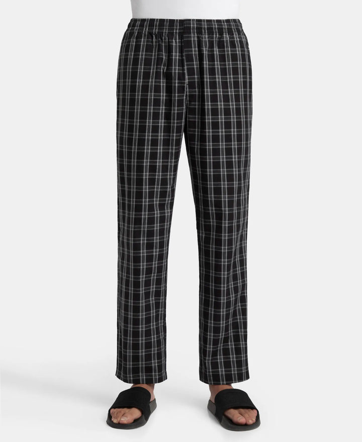 Super Combed Cotton Woven Fabric Regular Fit Checkered Pyjama with Side Pockets - Black & White