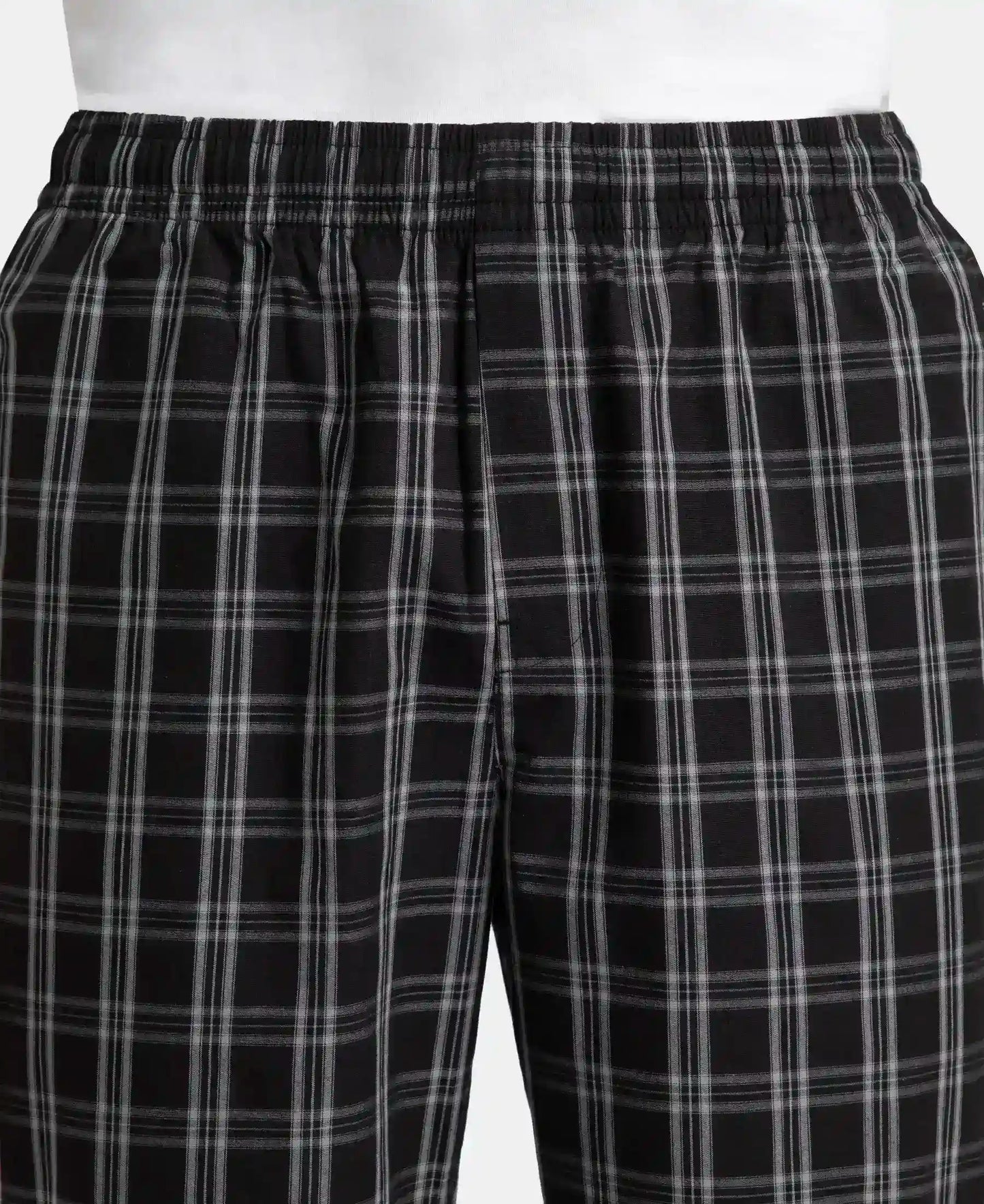 Super Combed Cotton Woven Fabric Regular Fit Checkered Pyjama with Side Pockets - Black & White