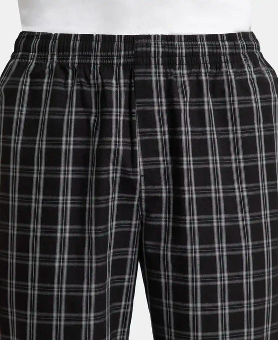Super Combed Cotton Woven Fabric Regular Fit Checkered Pyjama with Side Pockets - Black & White
