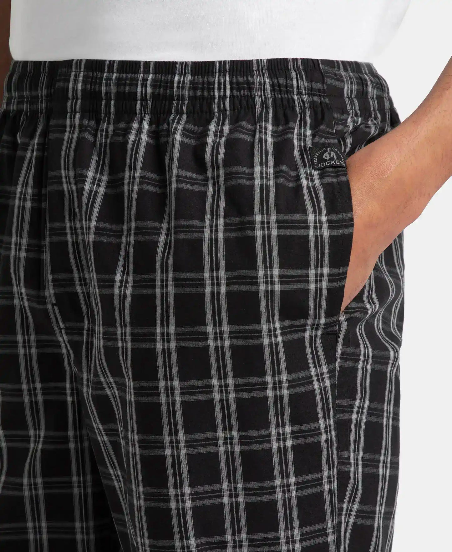 Super Combed Cotton Woven Fabric Regular Fit Checkered Pyjama with Side Pockets - Black & White