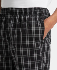 Super Combed Cotton Woven Fabric Regular Fit Checkered Pyjama with Side Pockets - Black & White
