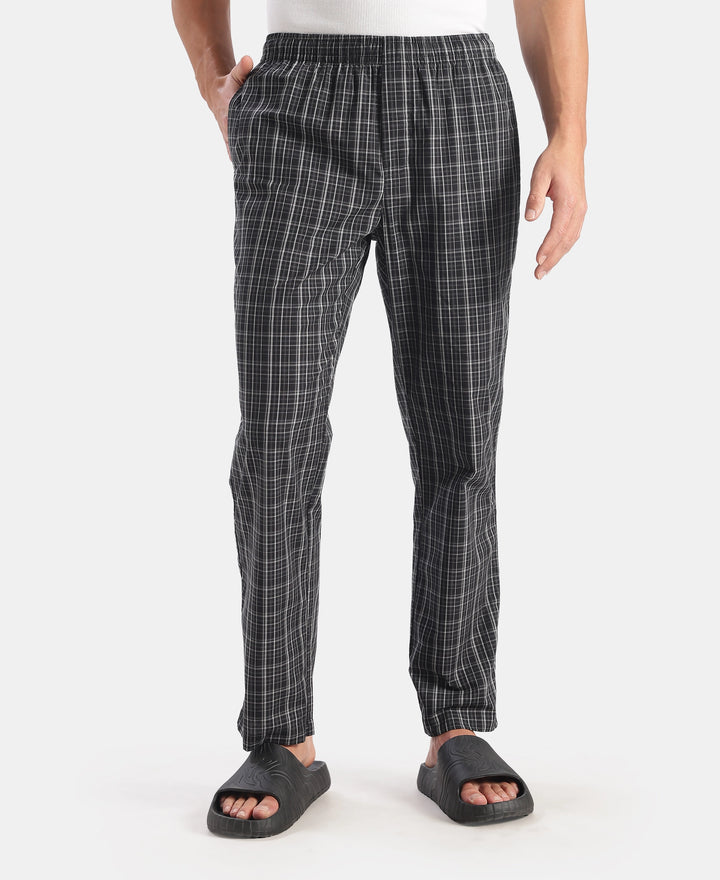 Super Combed Cotton Woven Fabric Regular Fit Checkered Pyjama with Side Pockets - New Black
