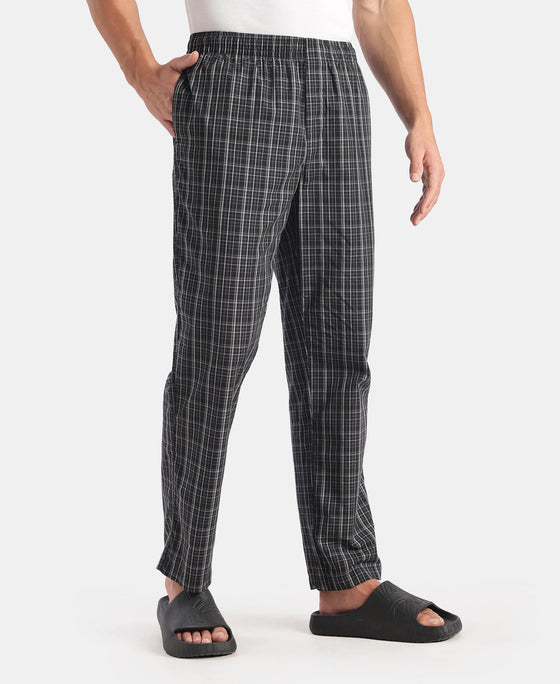 Super Combed Cotton Woven Fabric Regular Fit Checkered Pyjama with Side Pockets - New Black